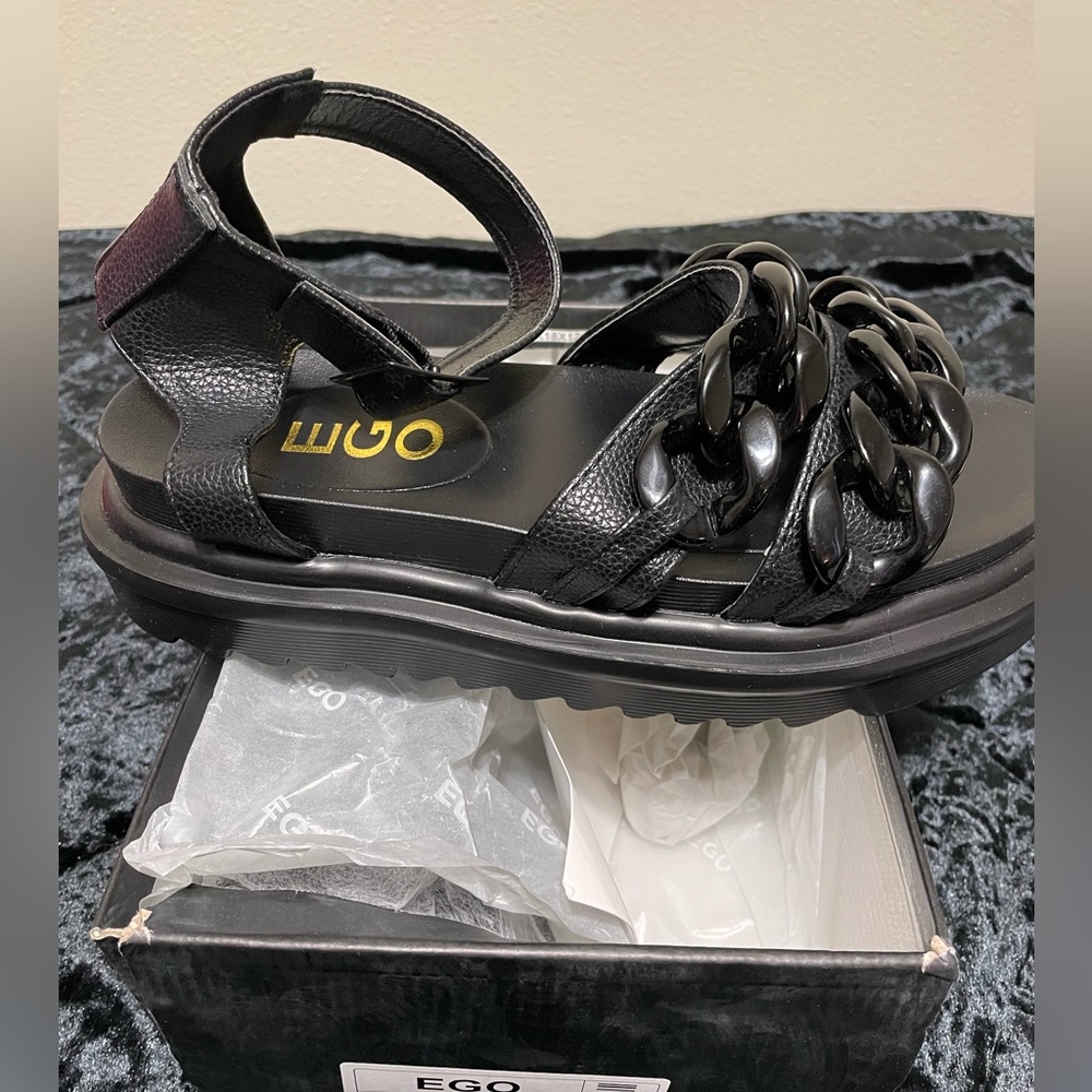 NEW IN BOX - Black EGO Sandals With Chains